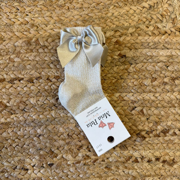 Calzino alto fiocco in raso con punto mezzo riso