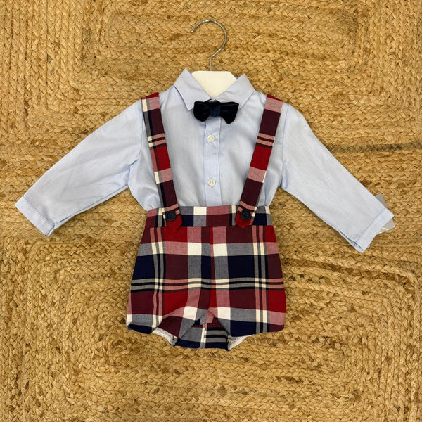 Completo tartan con papillon velluto neonato