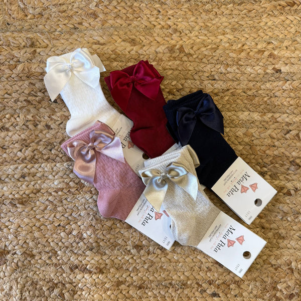 Calzino alto fiocco in raso con punto mezzo riso