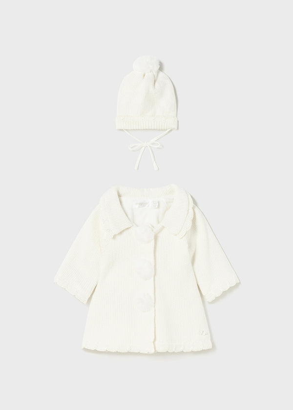 Cappotto tricot con cappellino