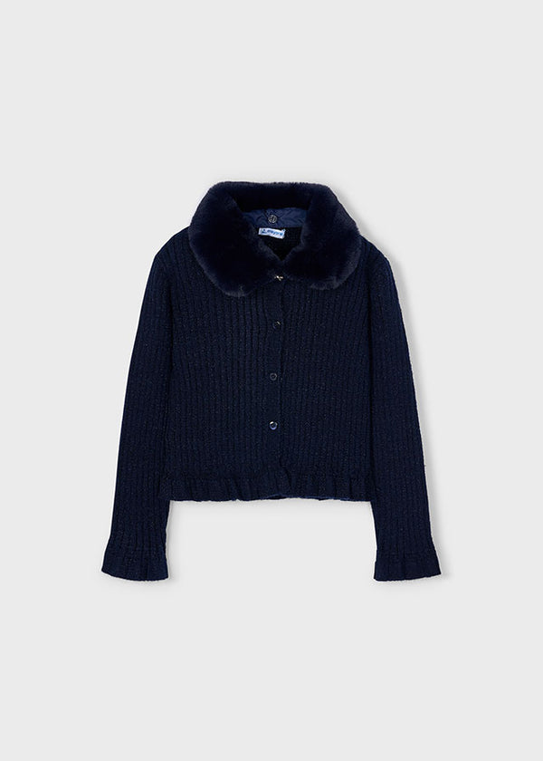 Cardigan colletto pellicciotto bambina