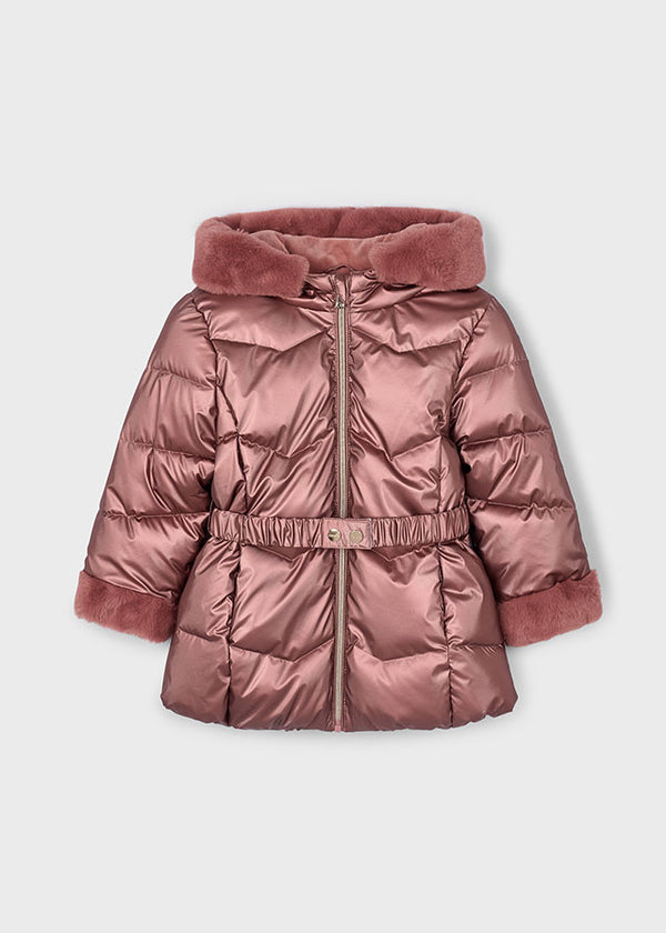 Giaccone metallizzato cintura bambina