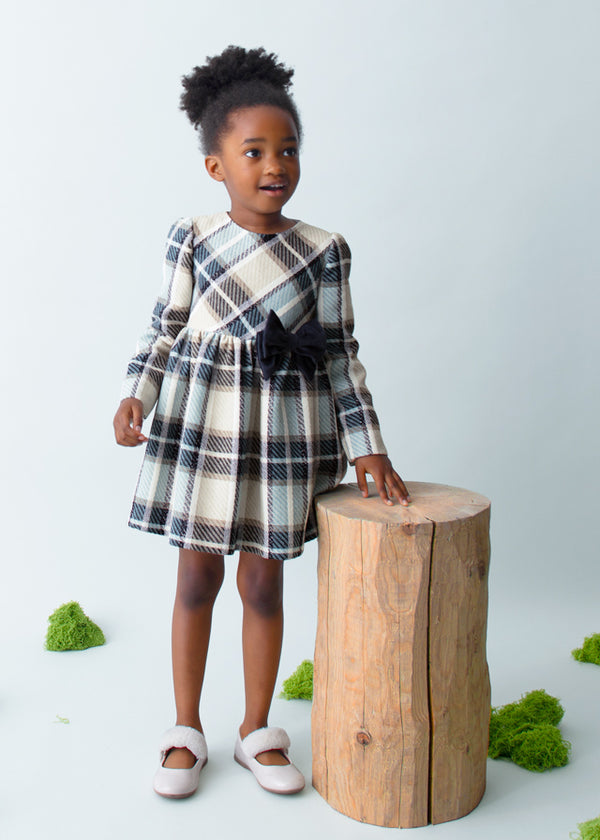 Vestito quadri con fiocco bambina