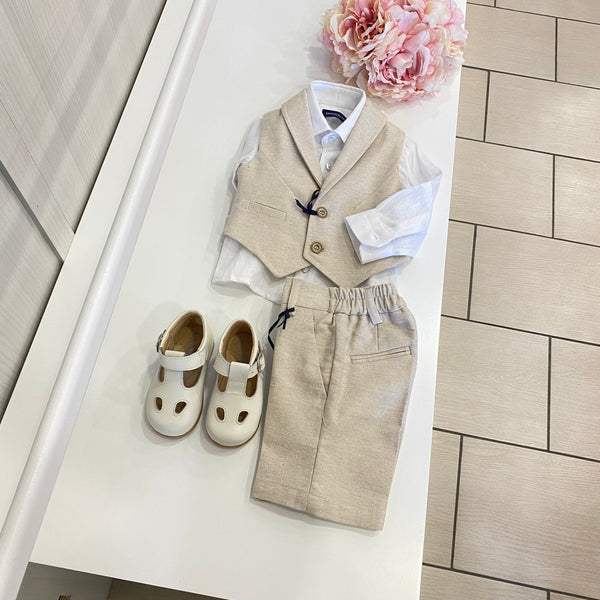 Completo 3 pezzi in lino con gilet camicia e pantalone