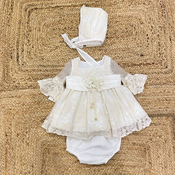 Abito battesimale con culottes e cuffia