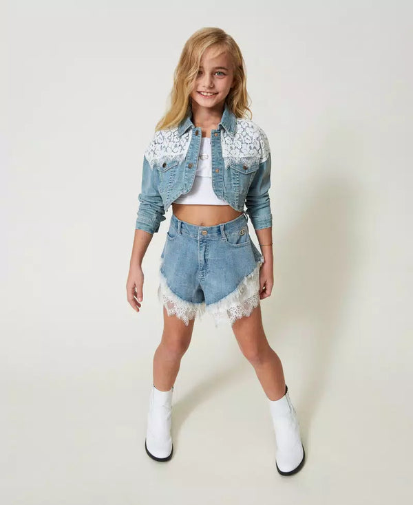 Shorts in jeans con balze in pizzo 2-16 anni
