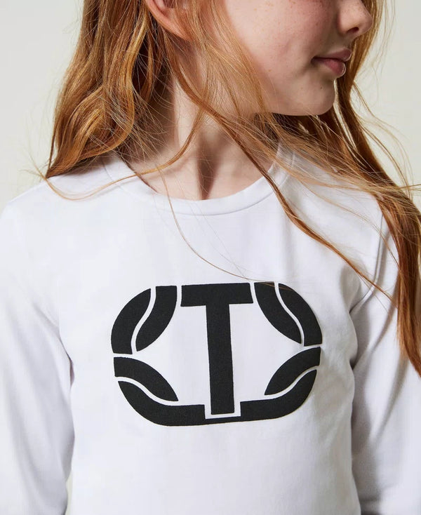 T-shirt cropped con logo gommato ragazza