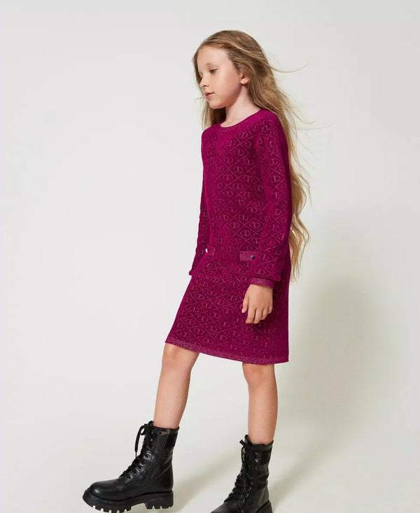Abito corto in maglia jacquard con Oval T ragazza