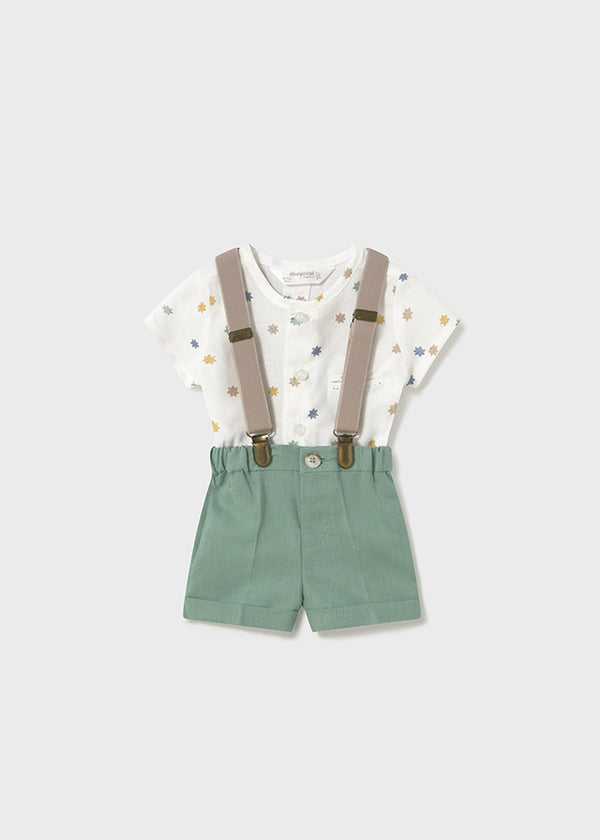 Completo pantaloncino bretelle e camicia neonato