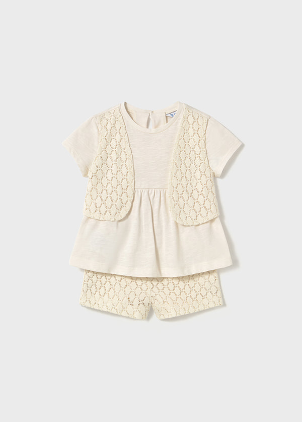 Completo pantaloncino e maglietta gilet finto neonata
