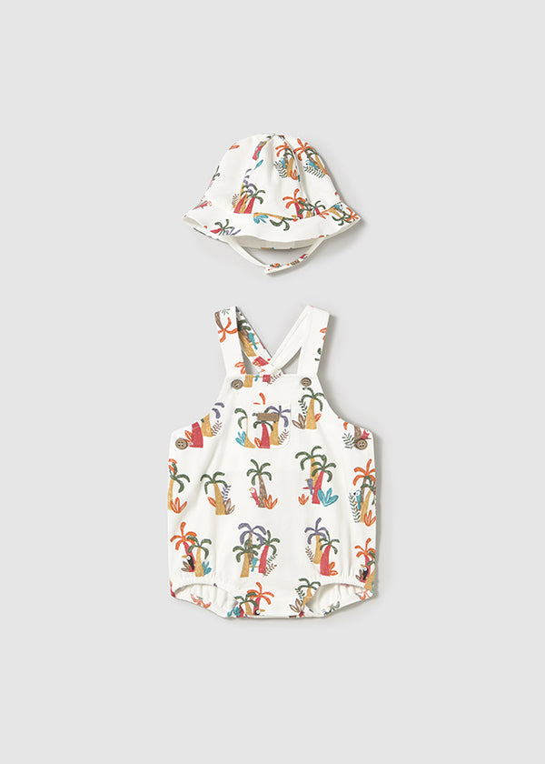 Salopette stampata con cappello neonato