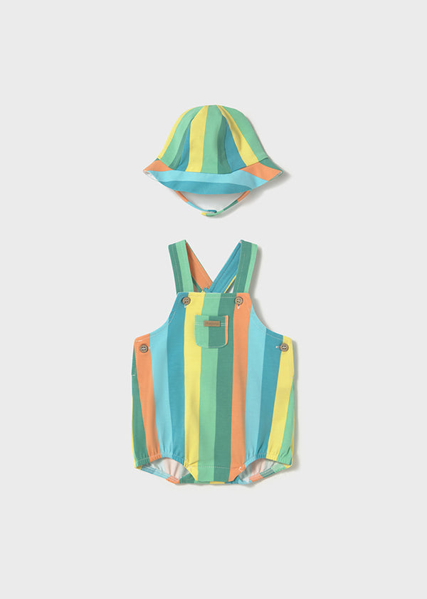 Salopette rigata con cappello neonato