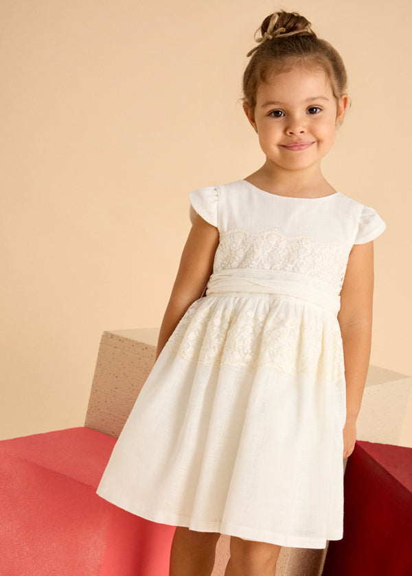 Vestito dettaglio pizzo con fusciacca bambina