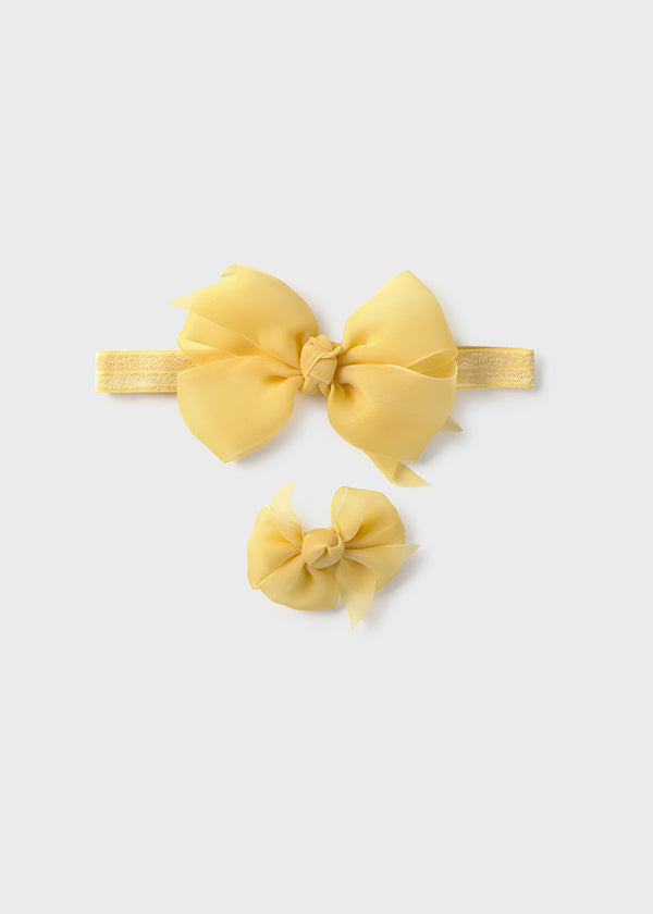 Set fascia e fermaglio fiocco neonata giallo