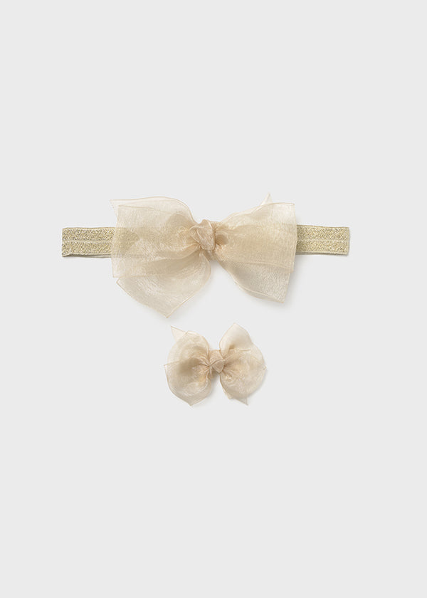 Set fascia e fermaglio fiocco neonata champagne