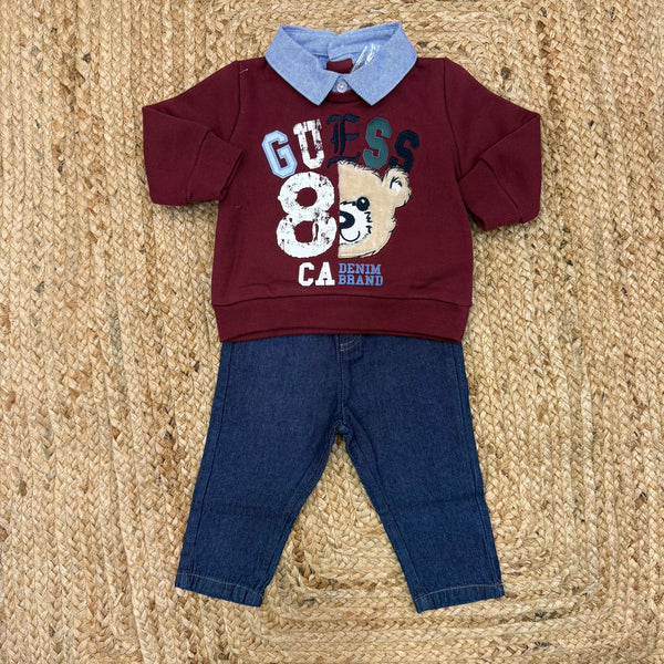 Completo felpa polo con jeans Guess