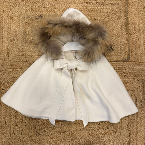 Mantella elegante panna con pelliccia