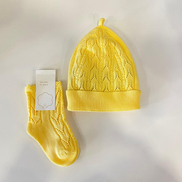 Set cappello e calzino in cotone organico amarillo