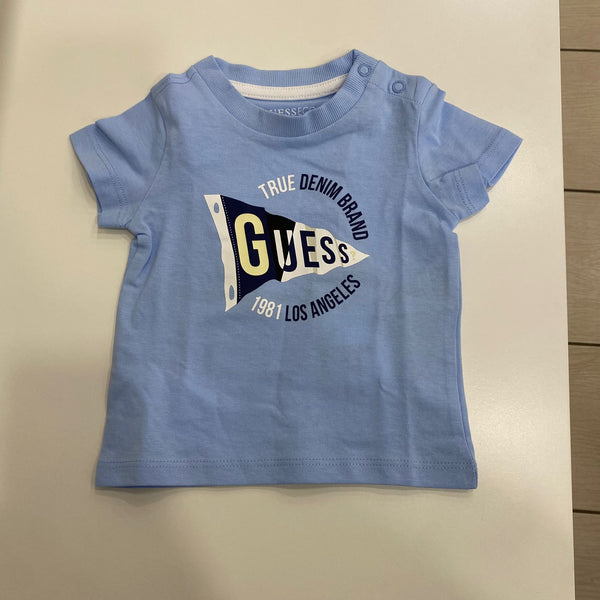 T-shirt celeste con stampa neonato