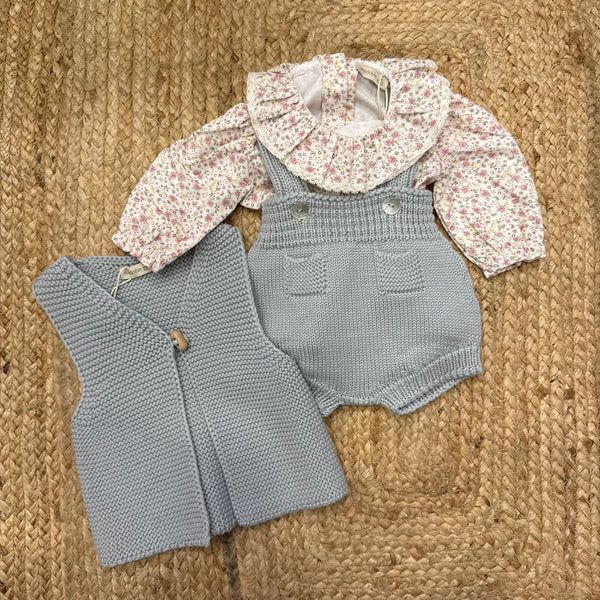 Completo 3 pz in lana con body fiori