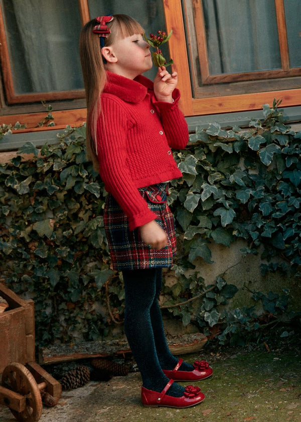 Completo tartan con pantaloncino quadri bambina