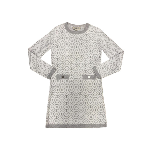 Abito corto in maglia jacquard con Oval T ragazza