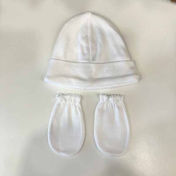 Set cappello e muffola in cotone con elastico al posto bianco