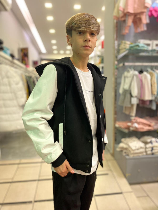 Bomber in panno con manica in vera  pelle 2 a 16 anni