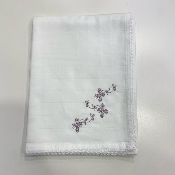 Panno di cotone ricamo fiori lilla