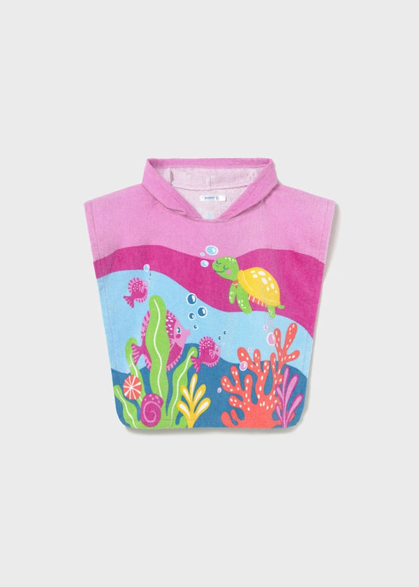 Asciugamano mare con cappuccio fucsia neonata