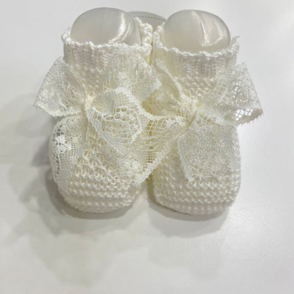 Scarpina con fiocco pizzo in filato leggero