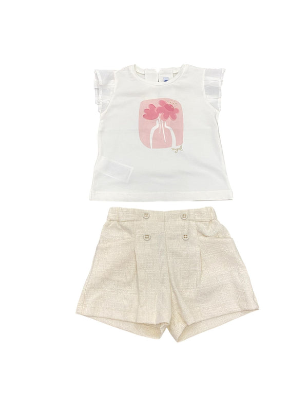 Completo pantaloncino e maglietta fiore neonata