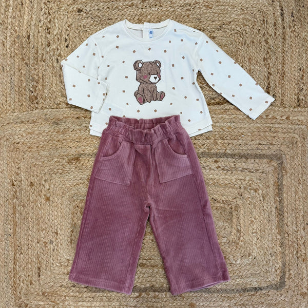 Completo pantalone velluto e maglia neonata