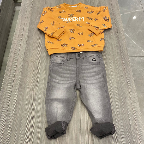 Completo felpa stampata e jeans  neonato
