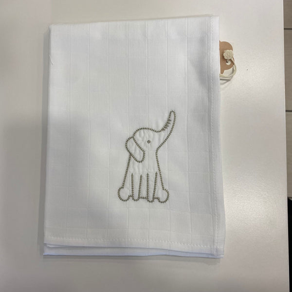 Panno di cotone ricamo elefante
