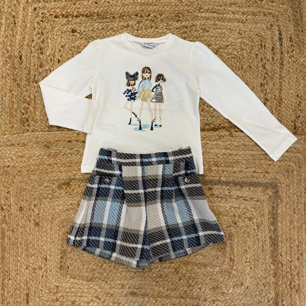 Completo bermuda quadri bambina