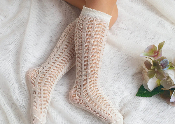 Calzino cotone traforato alto bianco