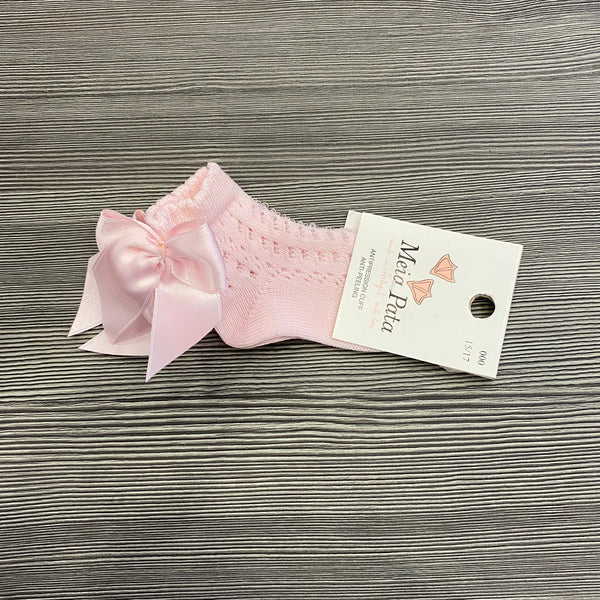 Openwork cotton socks and high bow 3031s pink