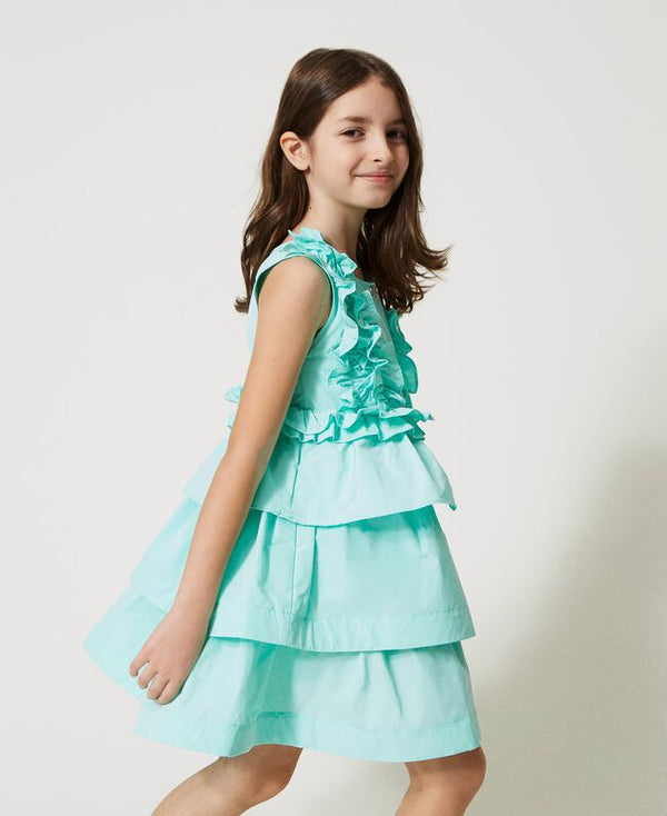 Short taffeta dress with ruffles and flounces 2 to 6 years