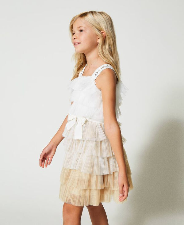 Short dress in pleated glitter tulle 2 to 16 years