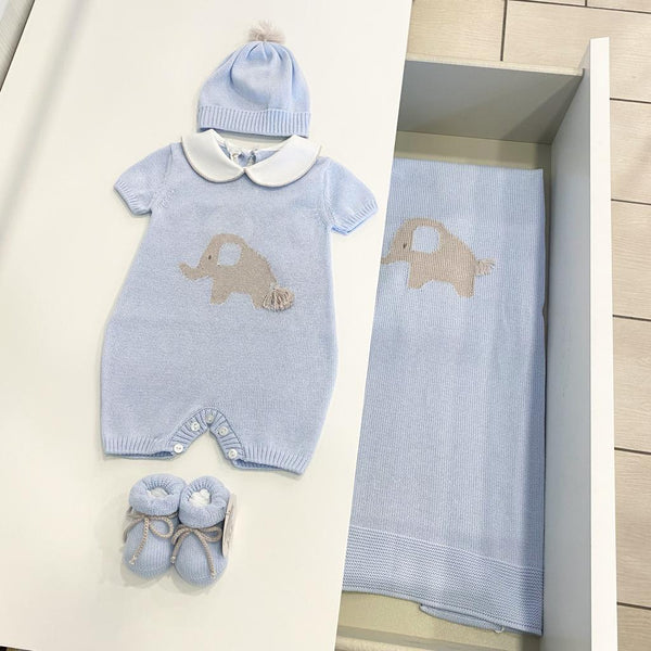 Clinical exit elephant romper with sock and hat and blanket in cotton thread 379