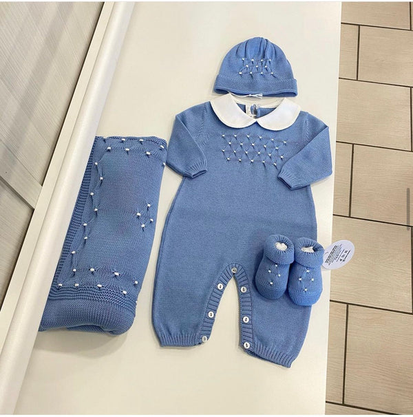 Set tutina nino d'ape con calzino e cappello in filo di cotone