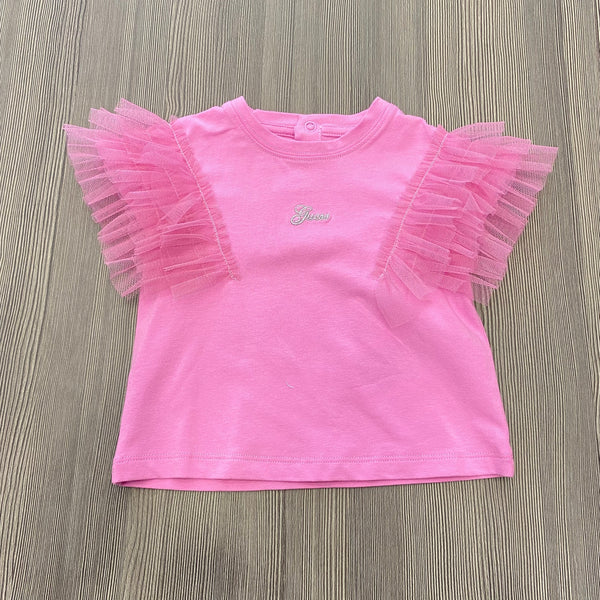 GUESS fuchsia tulle sleeve t-shirt 3-6m to 7 years