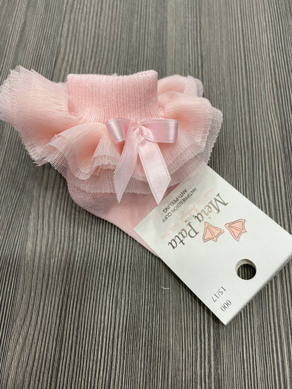 Cotton organza and bow socks 3037S PINK