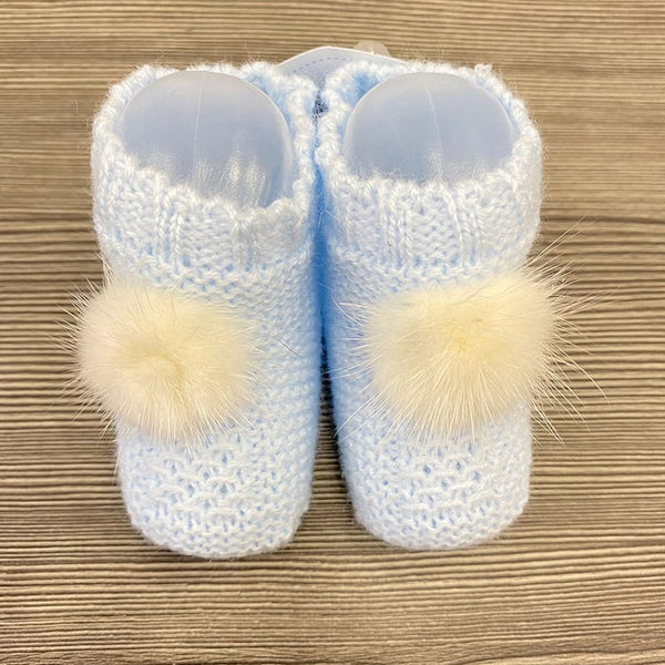 Birth slipper with fur pom pom j4195 light blue