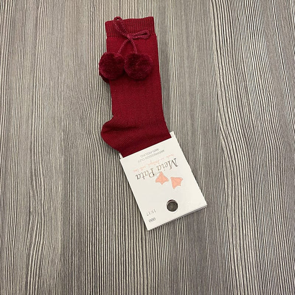 High ribbed burgundy sock with ponpon