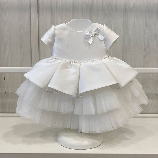 Baptismal dress hand embroidered flounces and pearls NARCISO