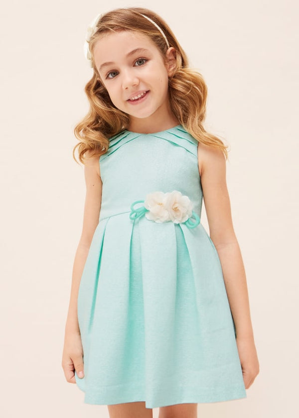 Dress with floral application for girl 3914 aqua 3/8 years 