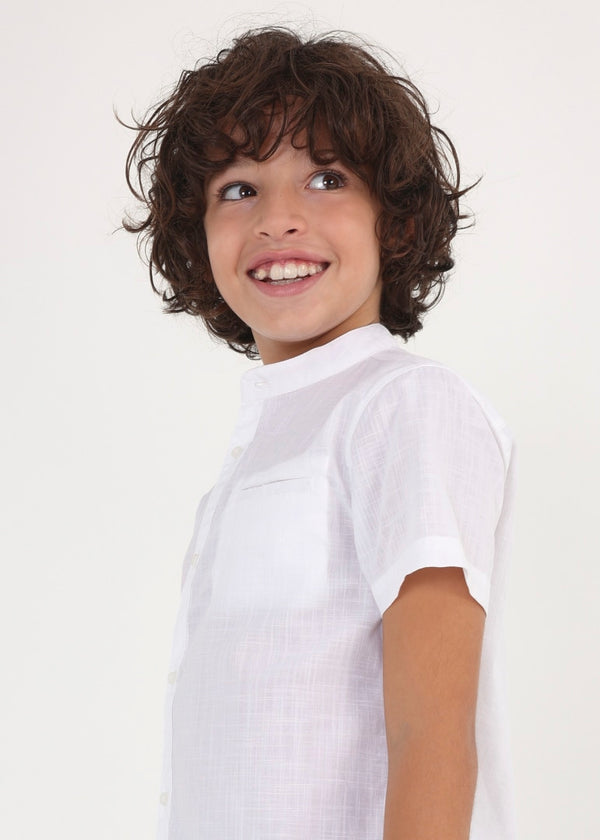 Camicia colletto coreana bianco cotone sostenibile ragazzo