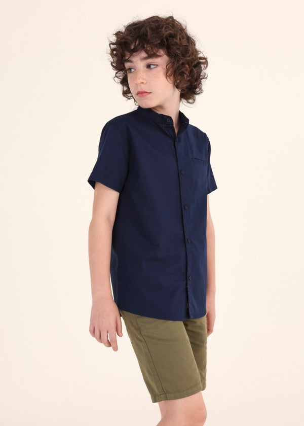 Camicia colletto coreana cotone sostenibile ragazzo blu 10-16 anni